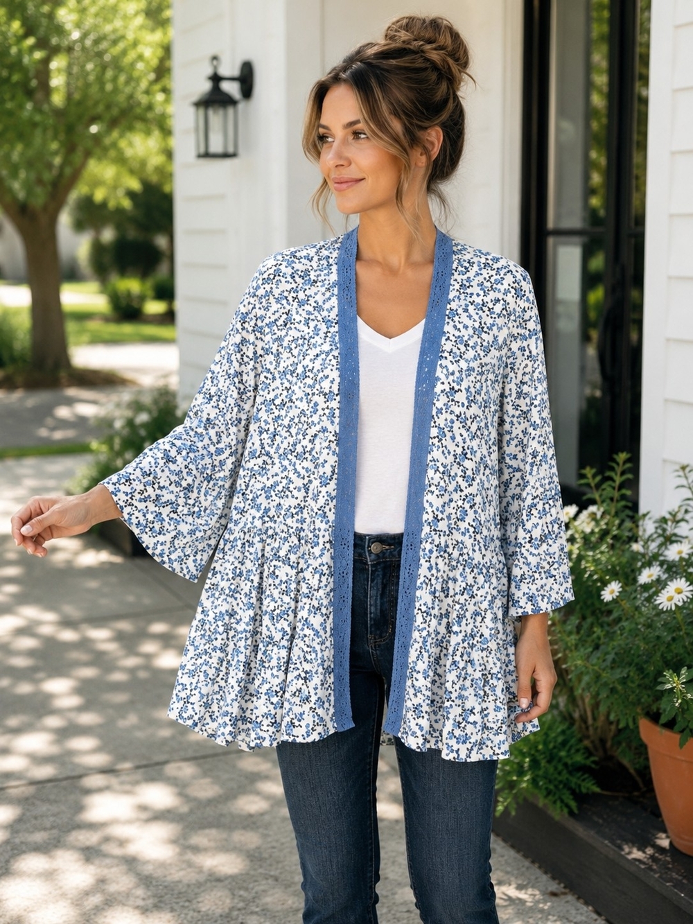 Torrid Washable Gauze Embroidered Short Ruffle Kimono NWT 3X 22/24